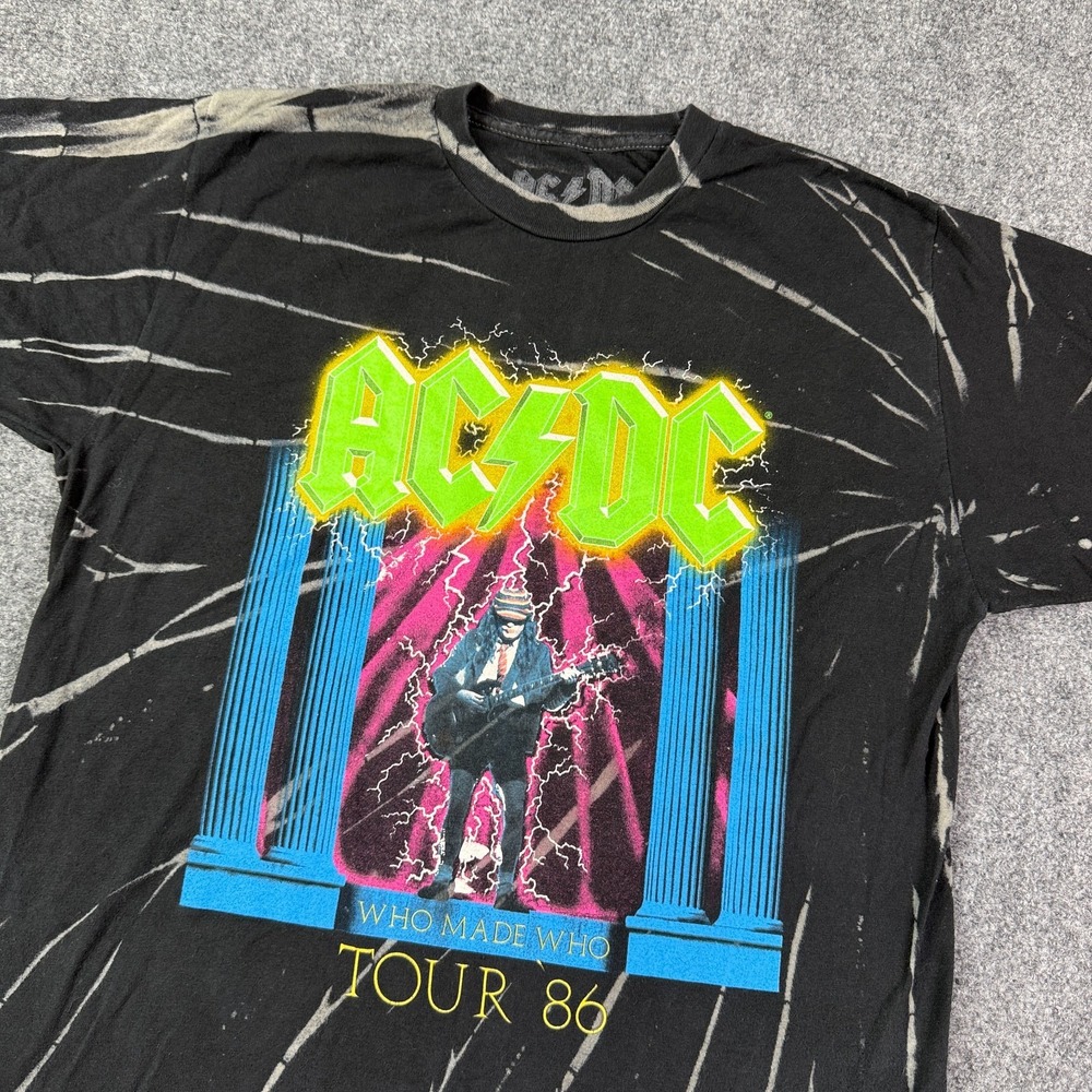 AC/DC Mens T Shirt Small Who Made Who Tour 86 Bleach Tie Dye Angus Young Rock
